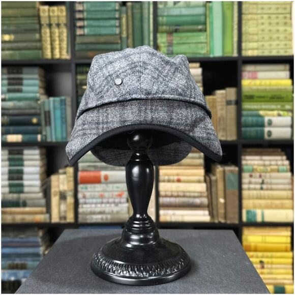 Stetson Plaid Newsboy Cap with Ear Covers Wool Blend Gray Small Medium - Picture 2 of 5